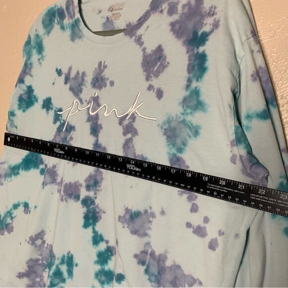 PINK Embroidered Tie Dye Campus Long Sleeve Tee blue purple - Picture 8 of 9